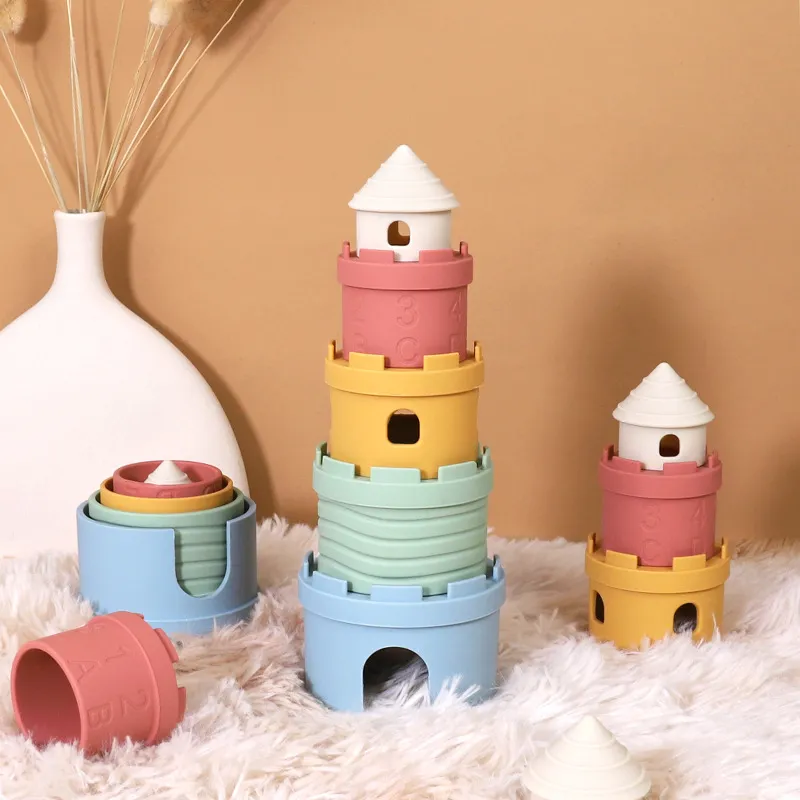 Silicone Stacking Toys for Infant Educational Early Learning Color Cognitive Digital Building Blocks Baby Toy