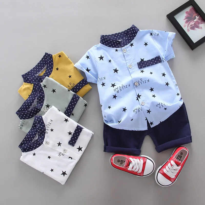 Boys Fashion Floral Print Cotton Short Sleeve Two-Piece Set Pants