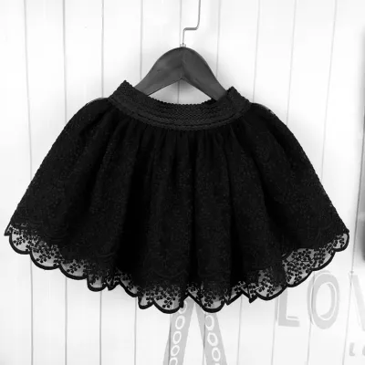 Girl's Fashion Solid Color Lace Tutu Dress With Polka Dots Pleated Skirt For Kids