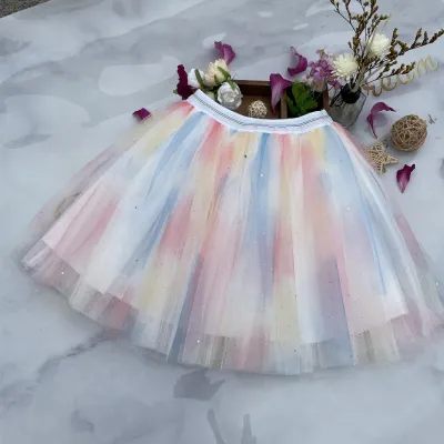 Girl's Tie-Dye Mesh Tutu Dress Pleated Skirt for Kids 3-14T