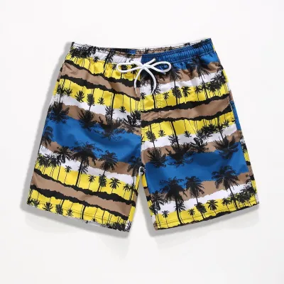 Boy's Casual Printed Loose Beach Swim Trunks with Cartoon and Stripe Patterns