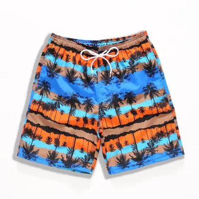 Boy's Casual Printed Loose Beach Swim Trunks with Cartoon and Stripe Patterns