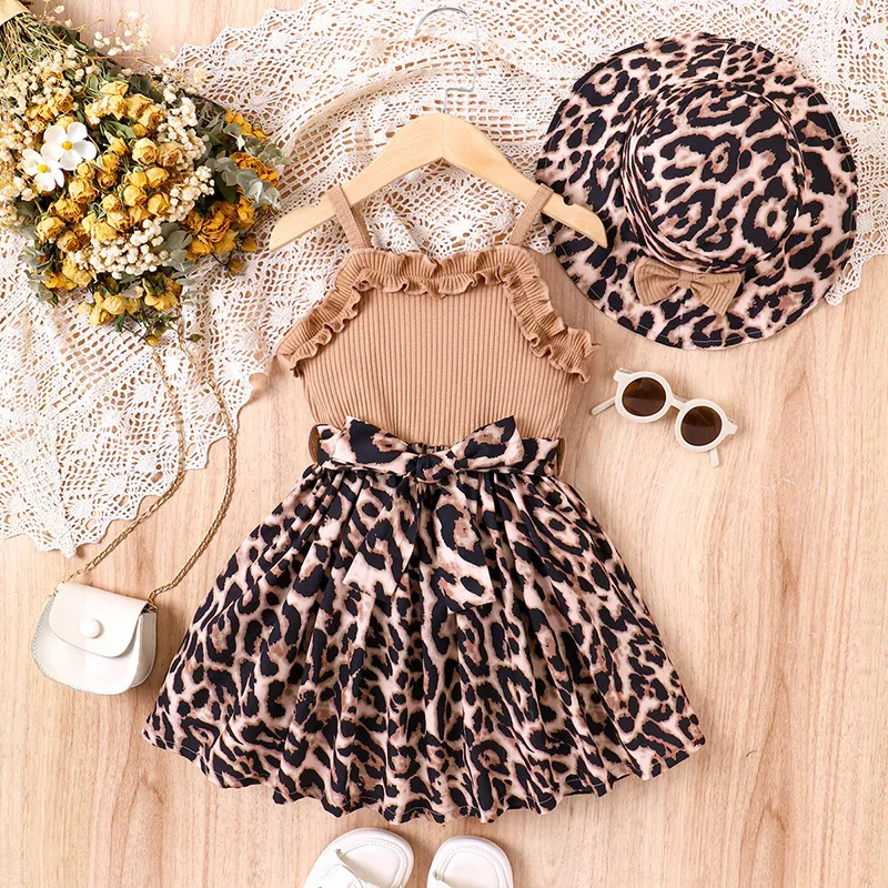 Girls Fashion Leopard Print Sling Dress A-Line Cotton Casual Summer