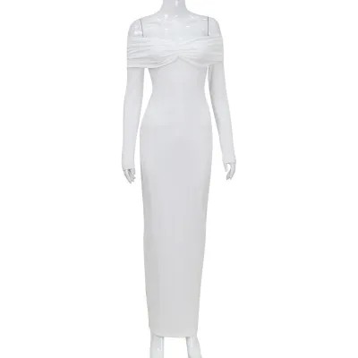 Women High Waist Long Sleeve Off Shoulder Elegant Dress