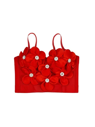 Solid Color Stereo Floral Sexy Fish Bone Corset Camis Tank Top