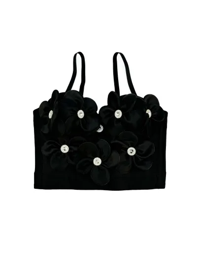Solid Color Stereo Floral Sexy Fish Bone Corset Camis Tank Top