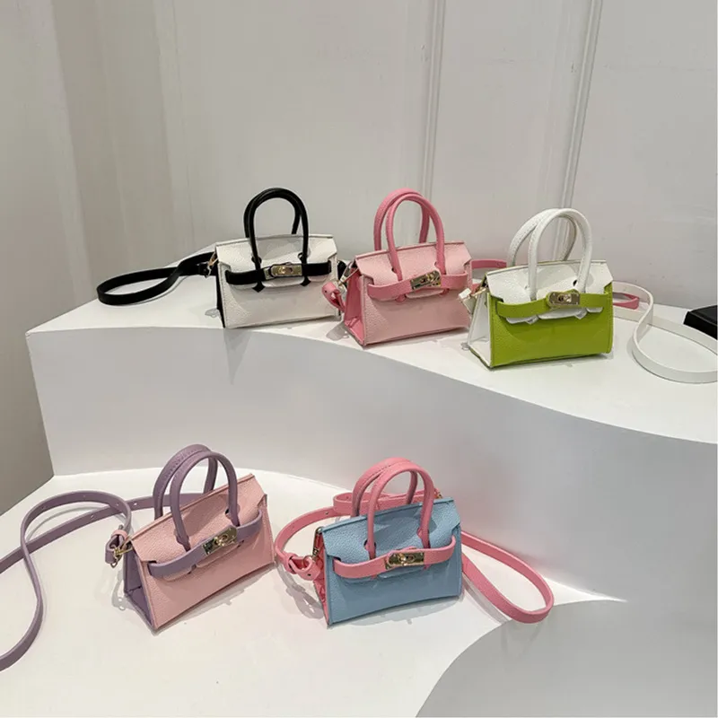 Children's Fashion Contrast Mini Crossbody Bag for Primary School Girls PU
