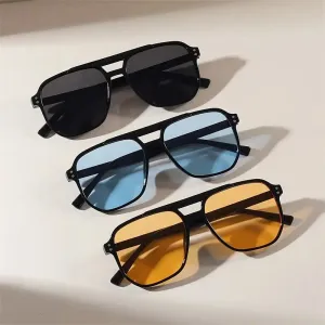 Women Fashion Retro Square Frame Double Beam Sunglasses