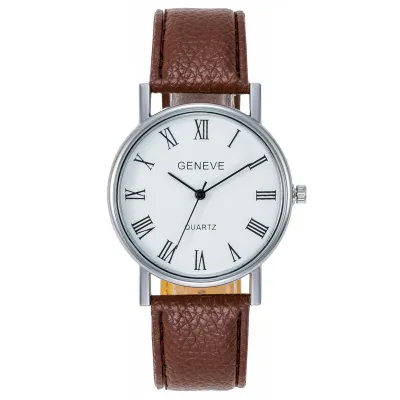 Men Roman Numerals Quartz Watch Leisure Imitation Leather Strap