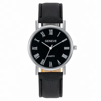 Men Roman Numerals Quartz Watch Leisure Imitation Leather Strap