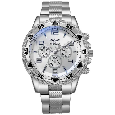 Men Fashion Simple Blue Glass Digital Scale Three Eyes Quartz Handle Watch