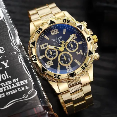 Men Fashion Simple Blue Glass Digital Scale Three Eyes Quartz Handle Watch