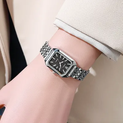 Women Fashion Alloy Steel Strip Square Quartz Watch