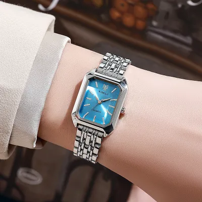 Women Fashion Alloy Steel Strip Square Quartz Watch