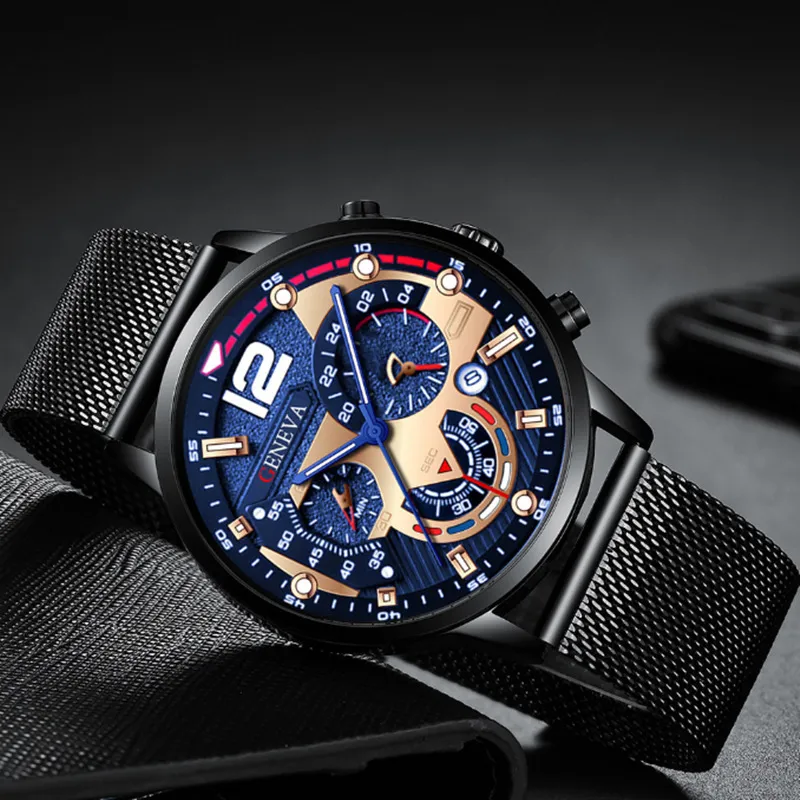 Men's Business Luminous Pointer Calendar Quartz Stainless Steel Watch