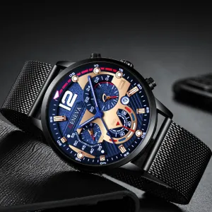 Men's Business Luminous Pointer Calendar Quartz Stainless Steel Watch