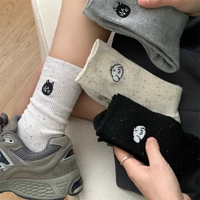 Calcetines bordados con dibujos de cachorros y gatitos para mujer