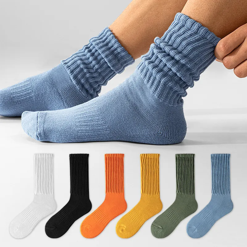 Men Simple Candy-Colored Sports Thick Long Tube Socks