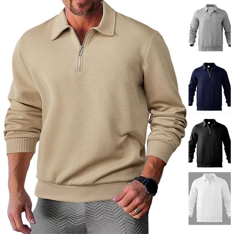 Men's Half Zipper Lapel Long Sleeve Sweatshirt Spring Autumn Loose Pullover