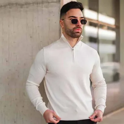 Men Casual Fashion Long-Sleeved Sweatshirt Slim-Fit Elastic Sports Fitness T-Shirt