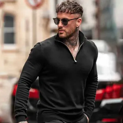 Men Casual Fashion Long-Sleeved Sweatshirt Slim-Fit Elastic Sports Fitness T-Shirt