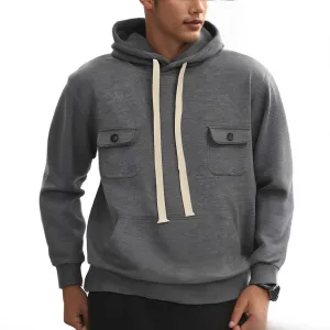 Men Autumn Winter Multi-Pocket Fleece-Lined Long Sleeve Hoodie Pullover Sports Leisure