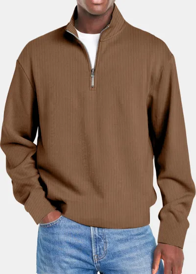 Autumn Long Sleeve Zipper Men Casual Sweatshirt Cotton Blend Solid Color