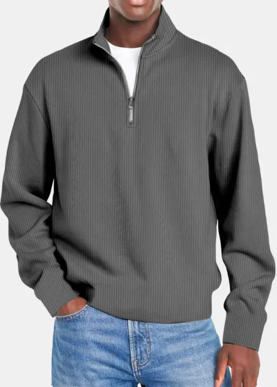 Autumn Long Sleeve Zipper Men Casual Sweatshirt Cotton Blend Solid Color