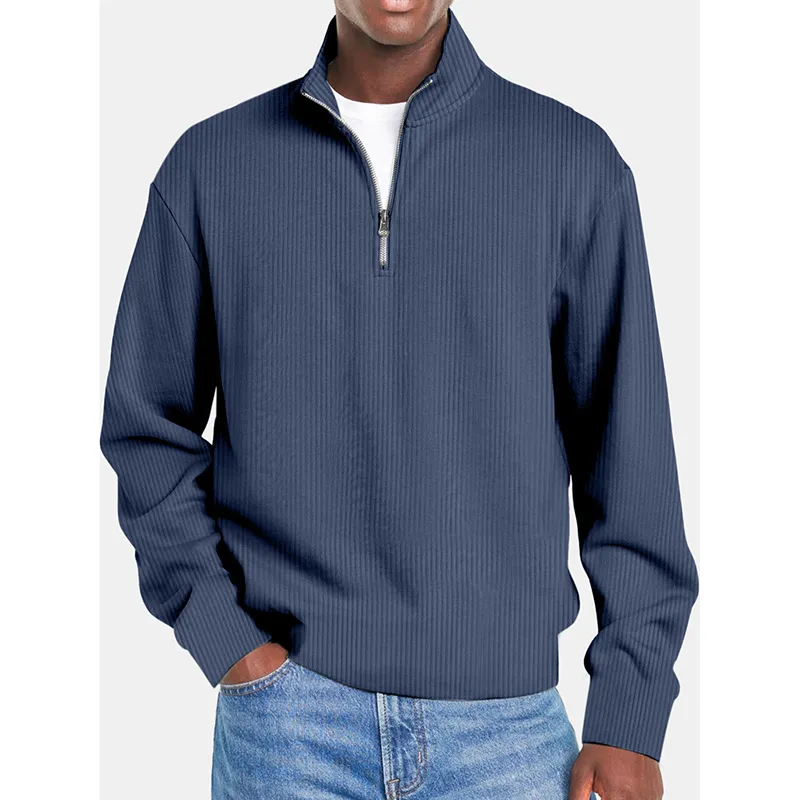 Autumn Long Sleeve Zipper Men Casual Sweatshirt Cotton Blend Solid Color
