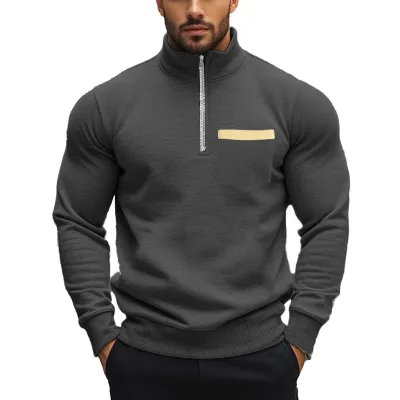 Men's Casual Half Zip Fleece-Lined Solid Color Sweatshirt