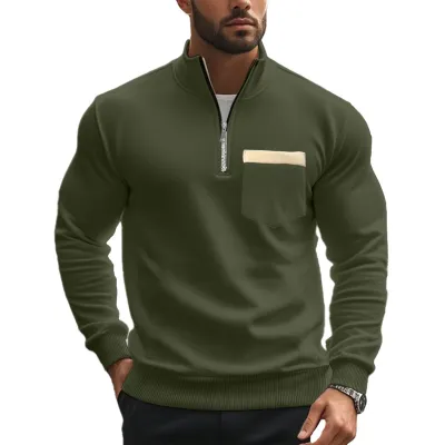 Men's Casual Half Zip Fleece-Lined Solid Color Sweatshirt