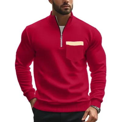 Men's Casual Half Zip Fleece-Lined Solid Color Sweatshirt