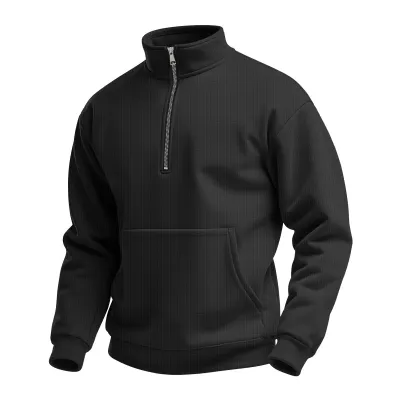 Men's Light Cooked Casual Half Zip Turtleneck Pullover Long Sleeve Sweatshirt with Pocket