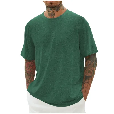Men Casual Solid Color Coconut Tree Printed Short Sleeve T-Shirt