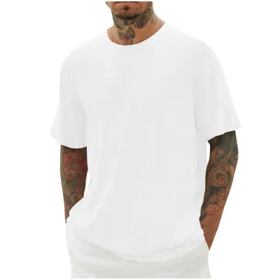 Men Casual Solid Color Coconut Tree Printed Short Sleeve T-Shirt