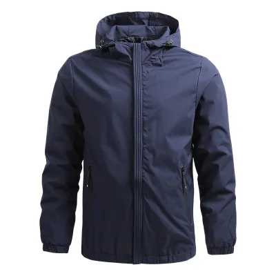 Men's Casual Spring Hooded Jacket Coat Solid Color with Zipper Trim