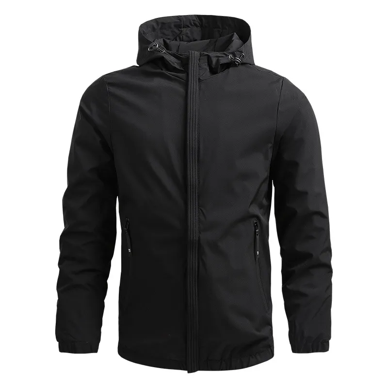 Men's Casual Spring Hooded Jacket Coat Solid Color with Zipper Trim