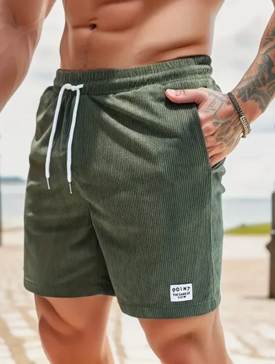 Men Summer Corduroy Lace-Up Sports Shorts with Drawstring