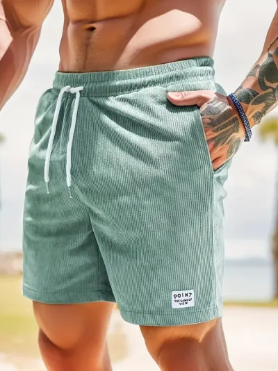 Men Summer Corduroy Lace-Up Sports Shorts with Drawstring