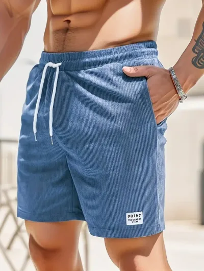 Men Summer Corduroy Lace-Up Sports Shorts with Drawstring