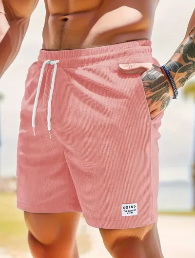 Men Summer Corduroy Lace-Up Sports Shorts with Drawstring