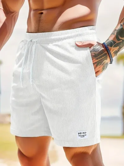 Men Summer Corduroy Lace-Up Sports Shorts with Drawstring