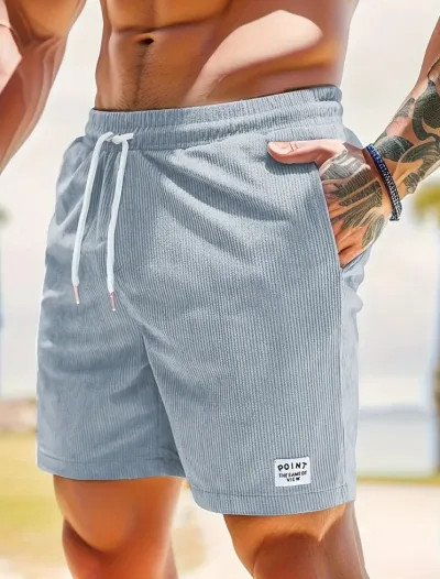 Men Summer Corduroy Lace-Up Sports Shorts with Drawstring