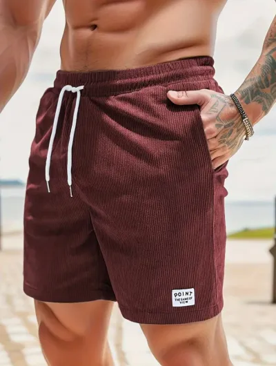 Men Summer Corduroy Lace-Up Sports Shorts with Drawstring
