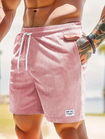 Men Summer Corduroy Lace-Up Sports Shorts with Drawstring