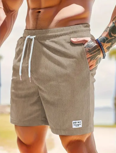 Men Summer Corduroy Lace-Up Sports Shorts with Drawstring