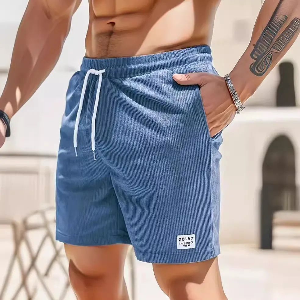 Men Summer Corduroy Lace-Up Sports Shorts with Drawstring