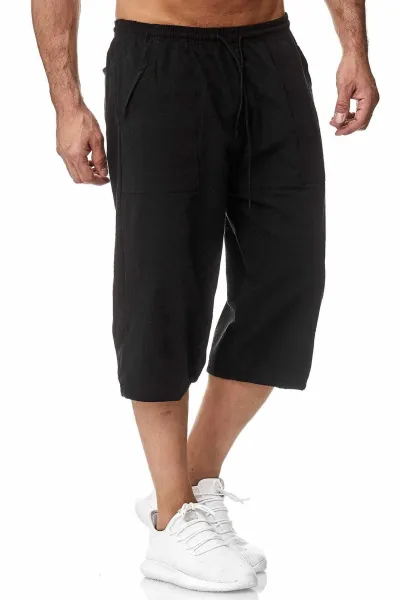 Men Casual Cotton Linen Summer Cropped Shorts Multi-Pocket Straight