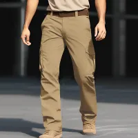 Men Fashion Casual Versatil Solid Color Multi Pocket Cargo Jogger Pants