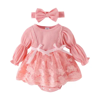 Kids Baby Girls Cute Bow Mesh Long Sleeve Romper Triangle Climb Pullover